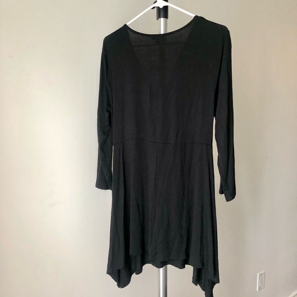 Cupio Womens Black Twist Front V-Neck Sharkbite Hem Tunic Top Large Long Sleeve - Picture 3 of 5